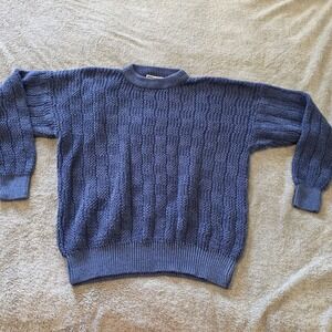 Vintage Weekends Ramie Blue Knit Sweater Size Large Cozy Cabincore